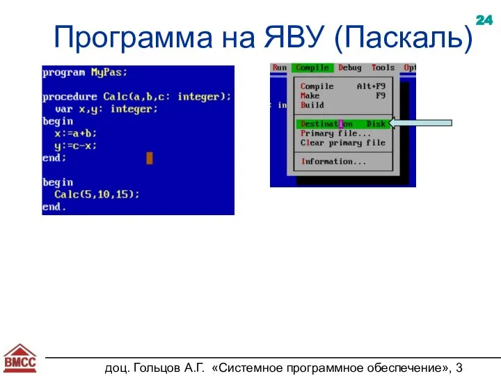 доц. Гольцов А.Г. «Системное программное обеспечение», 3 курс Программа на ЯВУ (Паскаль)