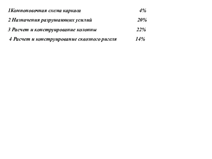 1Компоновочная схема каркаса 4% 2 Назначения разрушающих усилий 20% 3 Расчет и