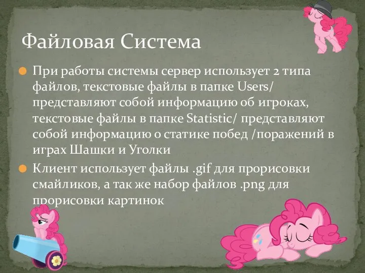 При работы системы сервер использует 2 типа файлов, текстовые файлы в папке