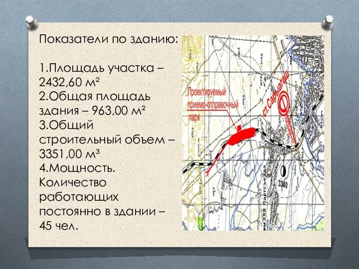 Показатели по зданию: 1.Площадь участка – 2432,60 м² 2.Общая площадь здания –