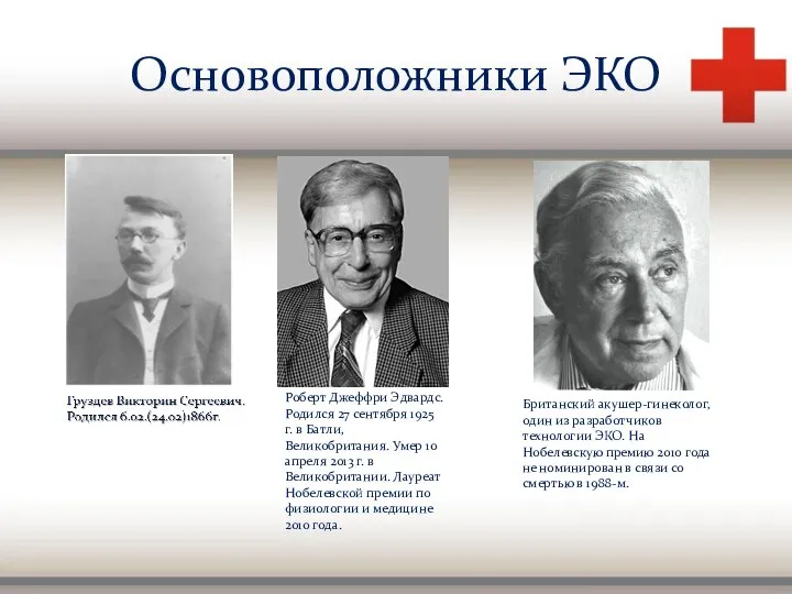 Основоположники ЭКО Роберт Джеффри Эдвардс. Родился 27 сентября 1925 г. в Батли,