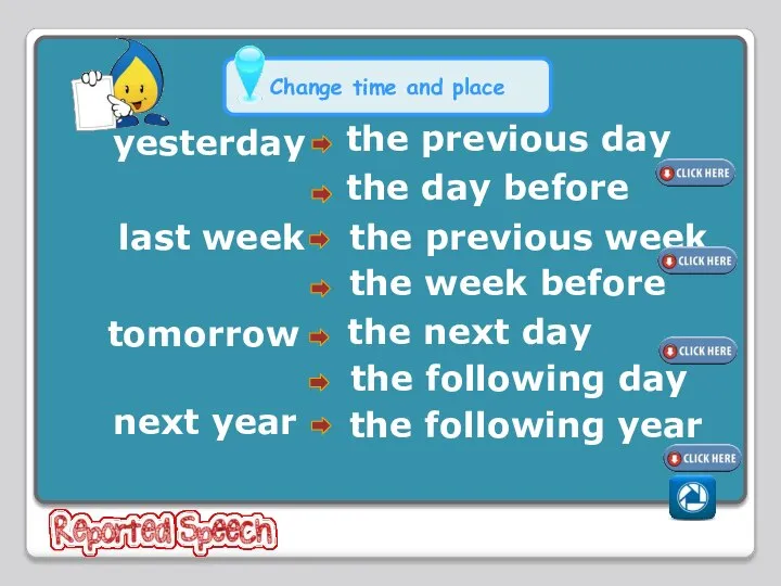 Change time and place the day before last week the previous week