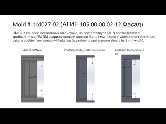 Mold #: tcd027-02 (АГИЕ 105.00.00.02-12 Фасад) Ширина канавок, показанных на рисунке, не