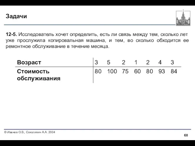 Задачи 12-5. Исследователь хочет определить, есть ли связь между тем, сколько лет