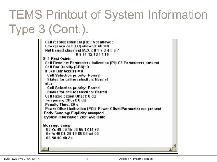 TEMS Printout of System Information Type 3 (Cont.).