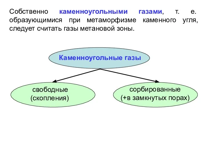 Собственно каменноугольными газами, т. е. образующимися при метаморфизме каменного угля, следует считать газы метановой зоны.