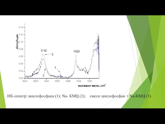 ИК-спектр: циклофосфана (1); Na- КМЦ (2); смеси циклофосфан + Na-КМЦ (3).