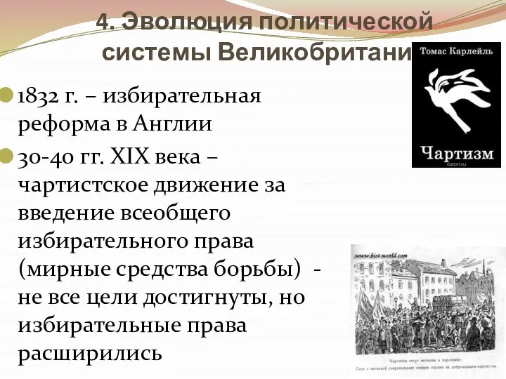 4. Эволюция политической системы Великобритании 1832 г. – избирательная реформа в Англии