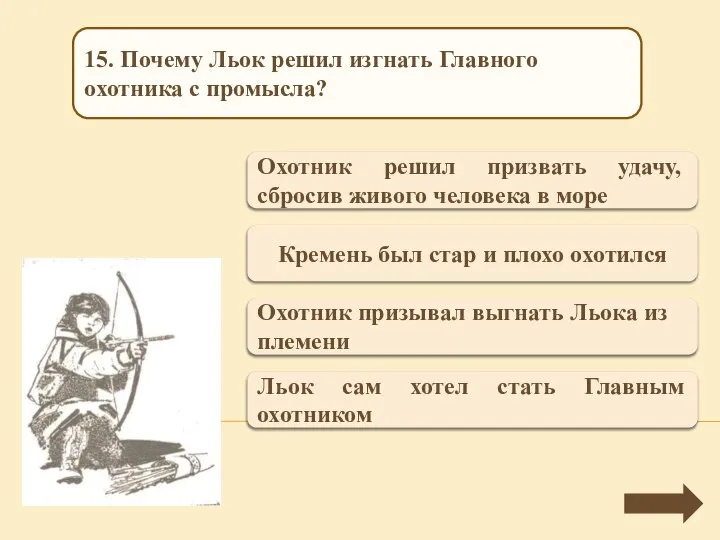 Верно + 1 Охотник решил призвать удачу, сбросив живого человека в море