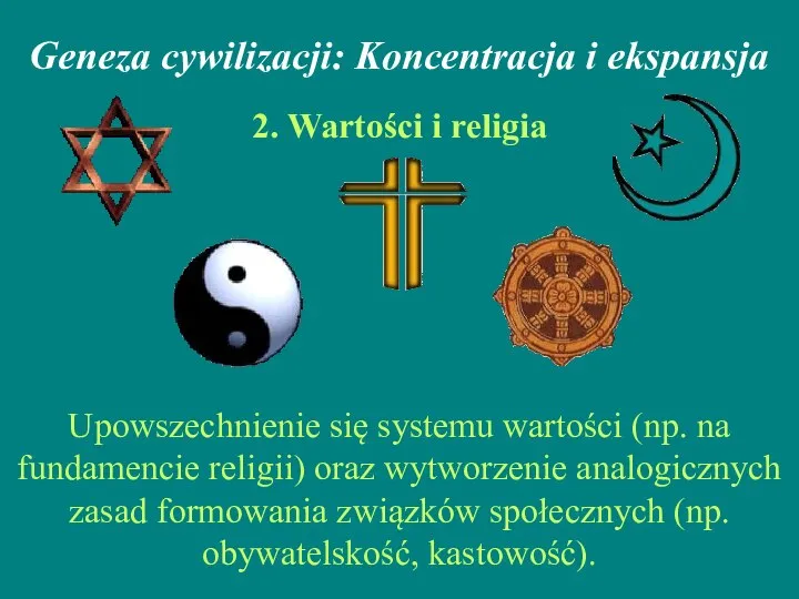 Geneza cywilizacji: Koncentracja i ekspansja Upowszechnienie się systemu wartości (np. na fundamencie