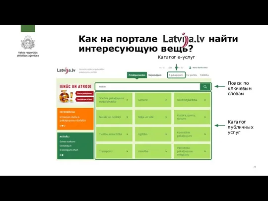 Как на портале Latvija.lv найти интересующую вещь? Каталог публичных услуг Поиск по ключевым словам
