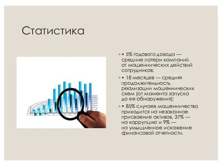 Статистика • 5% годового дохода — средние потери компаний от мошеннических действий