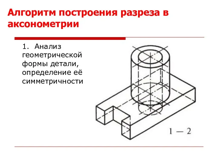 1. Анализ геометрической формы детали, определение её симметричности Алгоритм построения разреза в аксонометрии