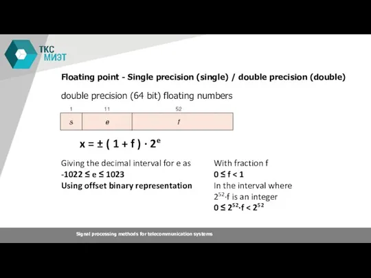 Floating point - Single precision (single) / double precision (double) Signal processing