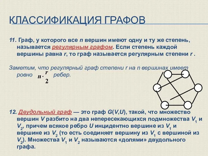 КЛАССИФИКАЦИЯ ГРАФОВ 11. Граф, у которого все n вершин имеют одну и