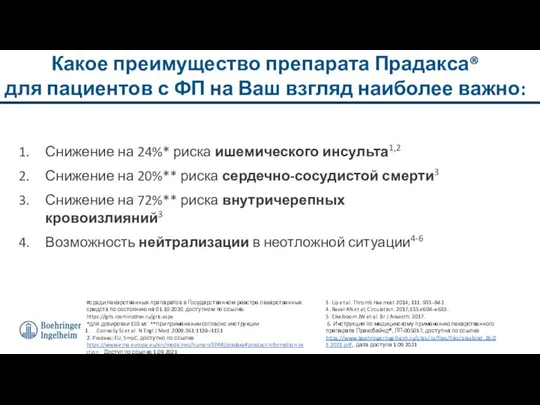 Какое преимущество препарата Прадакса® для пациентов с ФП на Ваш взгляд наиболее