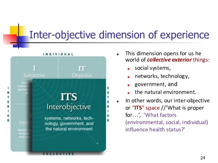 Inter-objective dimension of experience This dimension opens for us he world of