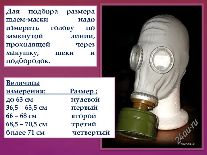 Для подбора размера шлем-маски надо измерить голову по замкнутой линии, проходящей через