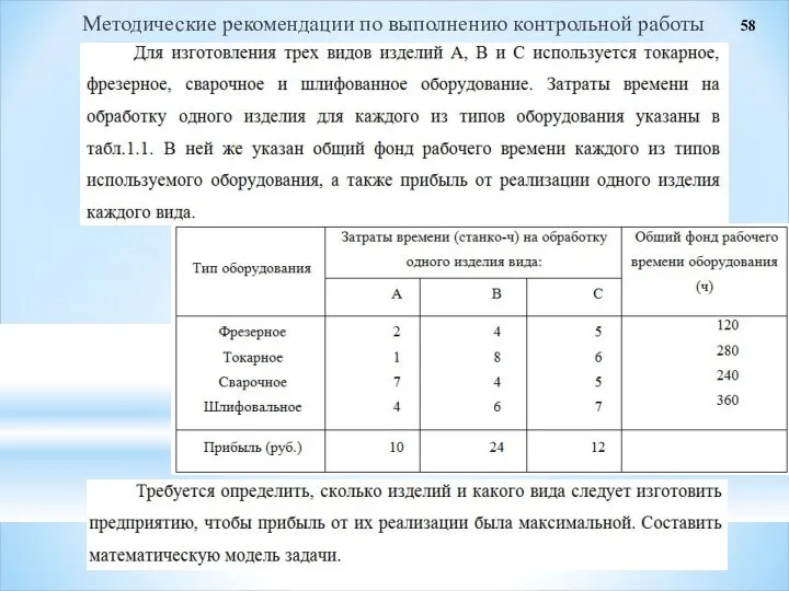 Методические рекомендации по выполнению контрольной работы 58