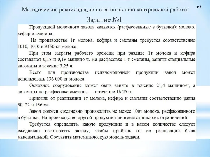 Методические рекомендации по выполнению контрольной работы Задание №1 63