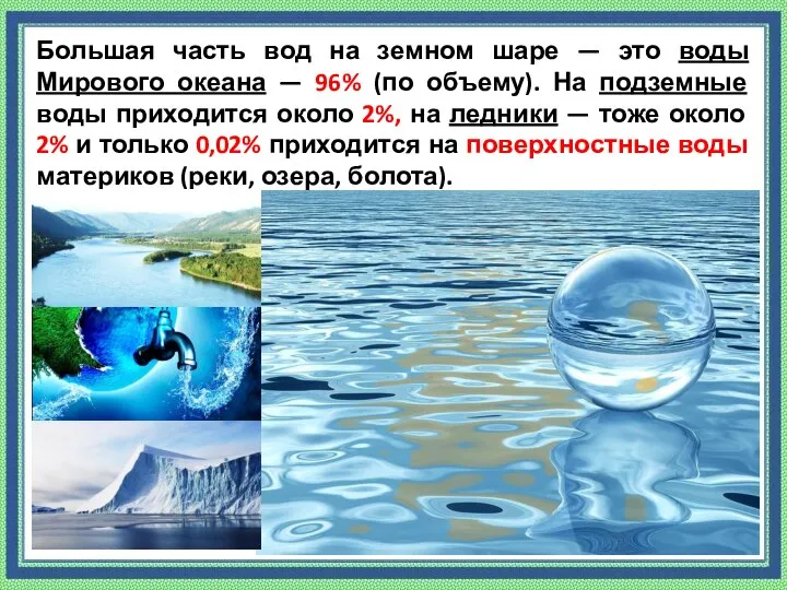 Большая часть вод на земном шаре — это воды Мирового океана —