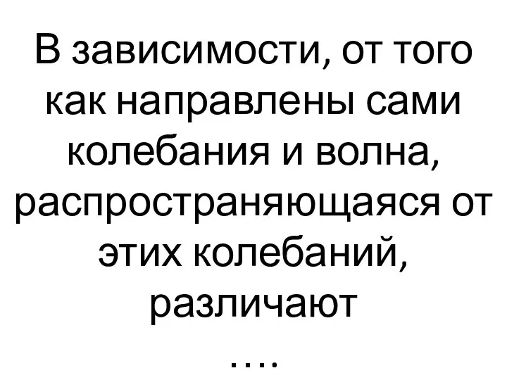 В зависимости, от того как направлены сами колебания и волна, распространяющаяся от этих колебаний, различают ….