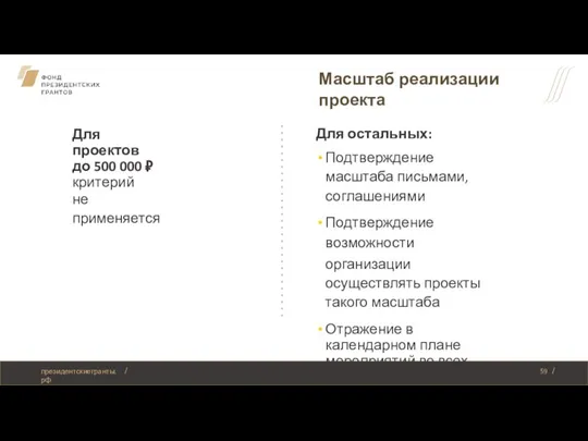 Для проектов до 500 000 ₽ критерий не применяется Масштаб реализации проекта