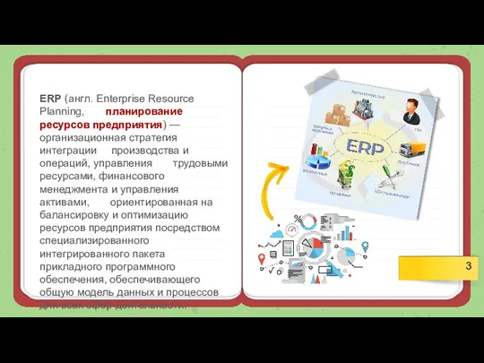 ERP (англ. Enterprise Resource Planning, планирование ресурсов предприятия) — организационная стратегия интеграции