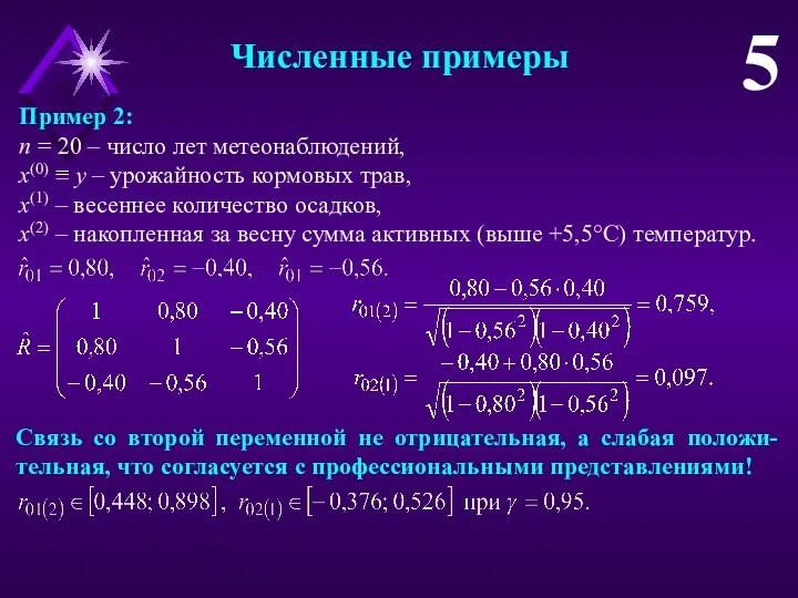 Численные примеры 5 n = 20 – число лет метеонаблюдений, x(0) ≡