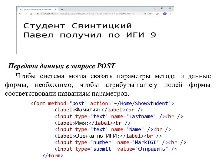 Передача данных в запросе POST Чтобы система могла связать параметры метода и