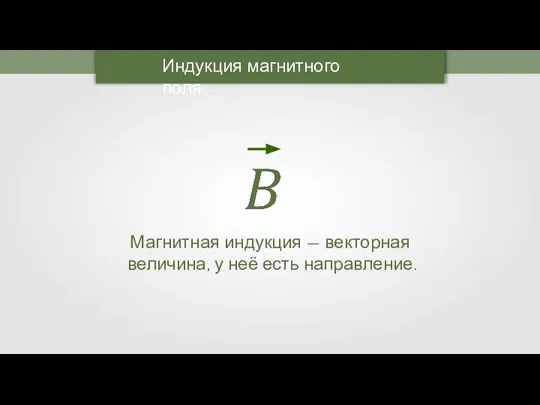 Индукция магнитного поля Магнитная индукция — векторная величина, у неё есть направление.