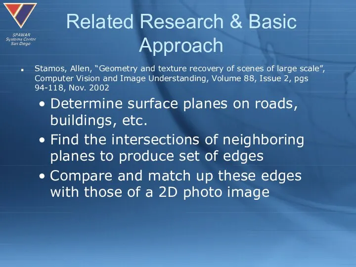 Related Research & Basic Approach Stamos, Allen, “Geometry and texture recovery of