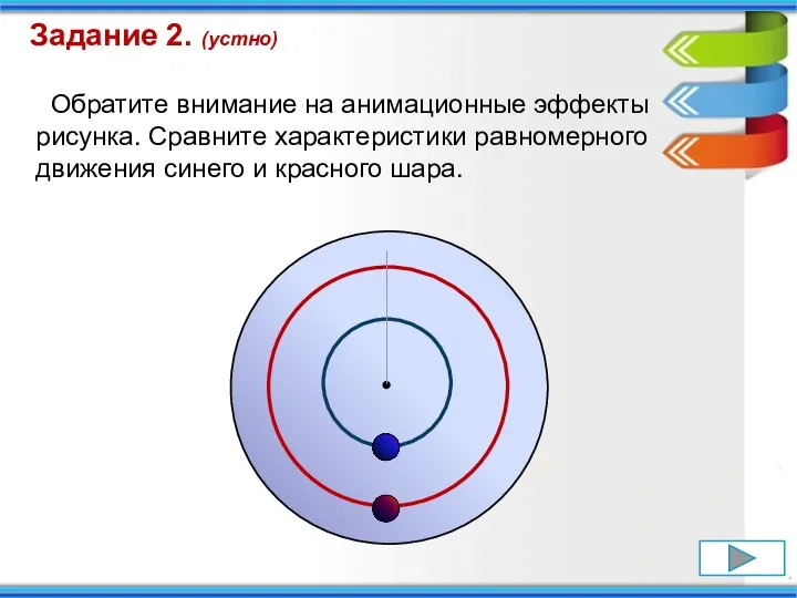 Задание 2. (устно) Обратите внимание на анимационные эффекты рисунка. Сравните характеристики равномерного