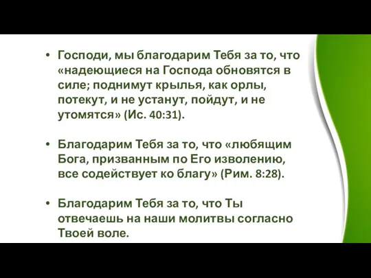 Господи, мы благодарим Тебя за то, что «надеющиеся на Господа обновятся в