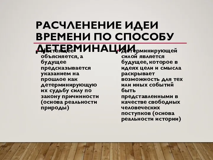 РАСЧЛЕНЕНИЕ ИДЕИ ВРЕМЕНИ ПО СПОСОБУ ДЕТЕРМИНАЦИИ Настоящее объясняется, а будущее предсказывается указанием