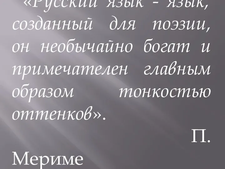 «Русский язык - язык, созданный для поэзии, он необычайно богат и примечателен
