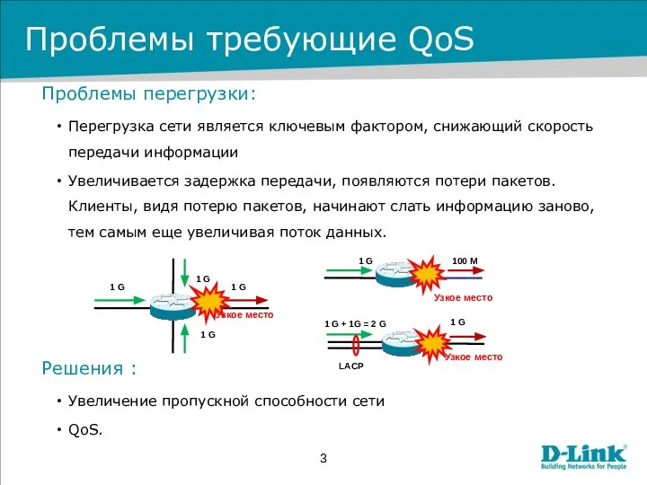 Проблемы требующие QoS Проблемы перегрузки: Перегрузка сети является ключевым фактором, снижающий скорость