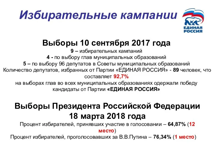 Избирательные кампании Выборы 10 сентября 2017 года 9 – избирательных кампаний 4