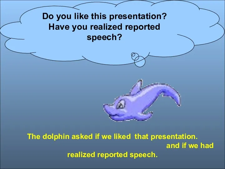 The dolphin asked if we liked that presentation. and if we had