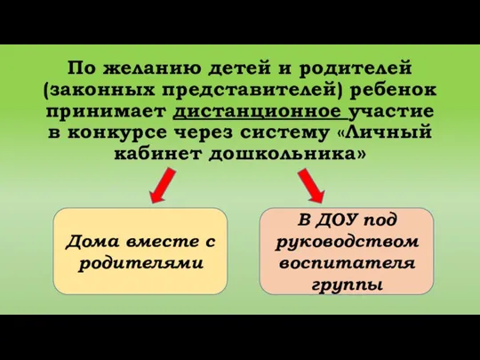 По желанию детей и родителей (законных представителей) ребенок принимает дистанционное участие в