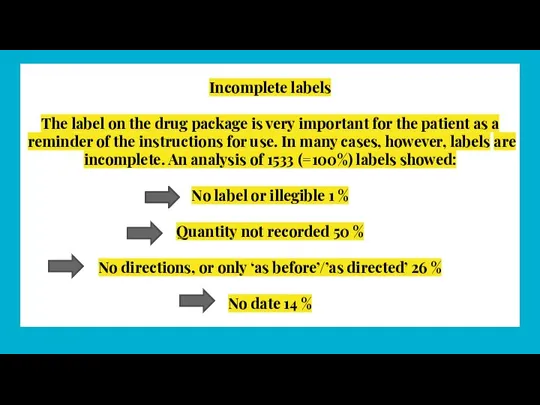 Incomplete labels The label on the drug package is very important for