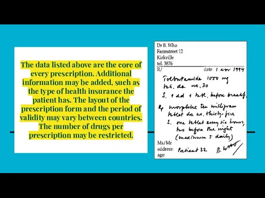 The data listed above are the core of every prescription. Additional information