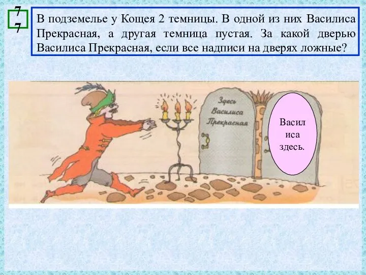 В подземелье у Кощея 2 темницы. В одной из них Василиса Прекрасная,