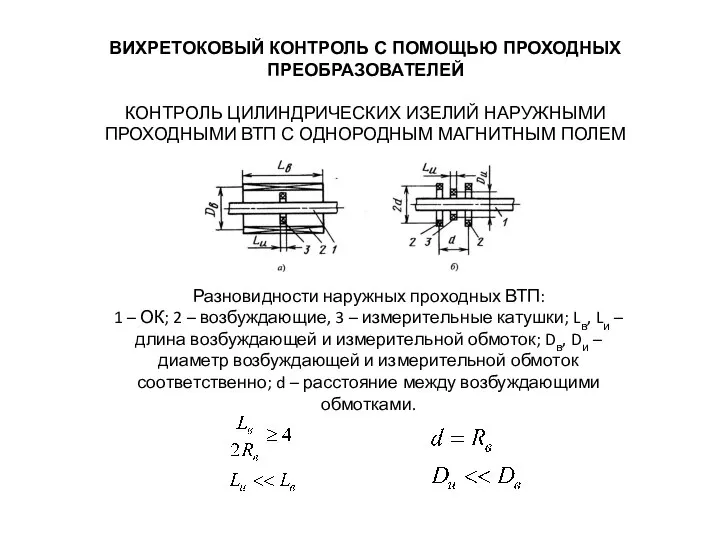 ВИХРЕТОКОВЫЙ КОНТРОЛЬ С ПОМОЩЬЮ ПРОХОДНЫХ ПРЕОБРАЗОВАТЕЛЕЙ КОНТРОЛЬ ЦИЛИНДРИЧЕСКИХ ИЗЕЛИЙ НАРУЖНЫМИ ПРОХОДНЫМИ ВТП