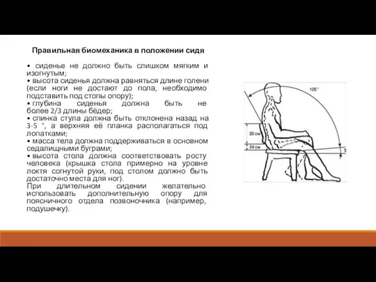 Правильная биомеханика в положении сидя • сиденье не должно быть слишком мягким