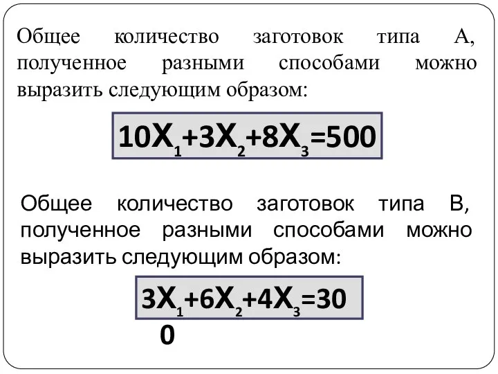 Общее количество заготовок типа А, полученное разными способами можно выразить следующим образом: