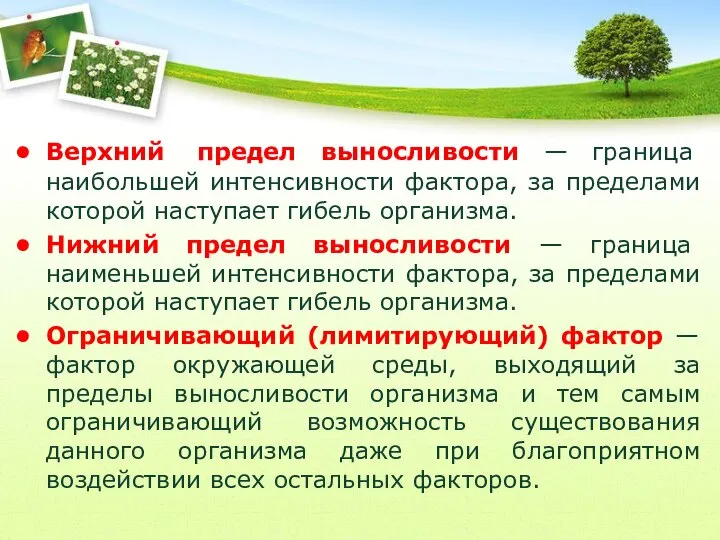 Верхний предел выносливости — граница наибольшей интенсивности фактора, за пределами которой наступает