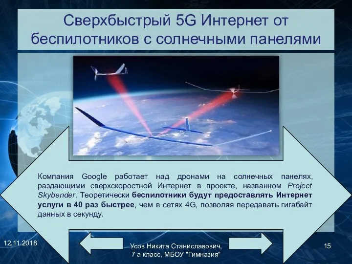 Сверхбыстрый 5G Интернет от беспилотников с солнечными панелями 12.11.2018 Усов Никита Станиславович,