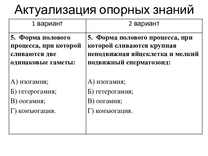 Актуализация опорных знаний