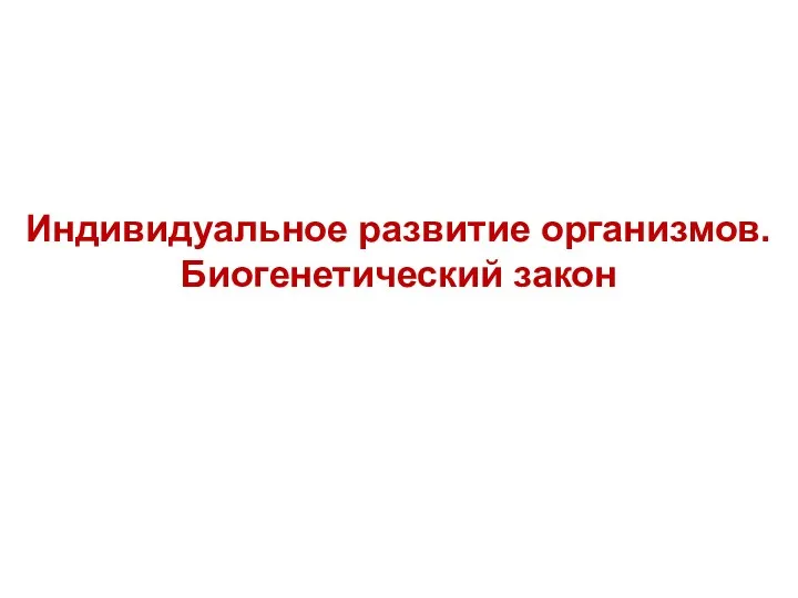 Индивидуальное развитие организмов. Биогенетический закон